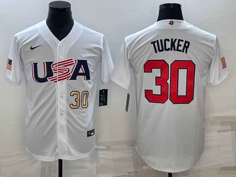 Men 2023 World Cub USA 30 Tucker White Nike MLB Jersey2